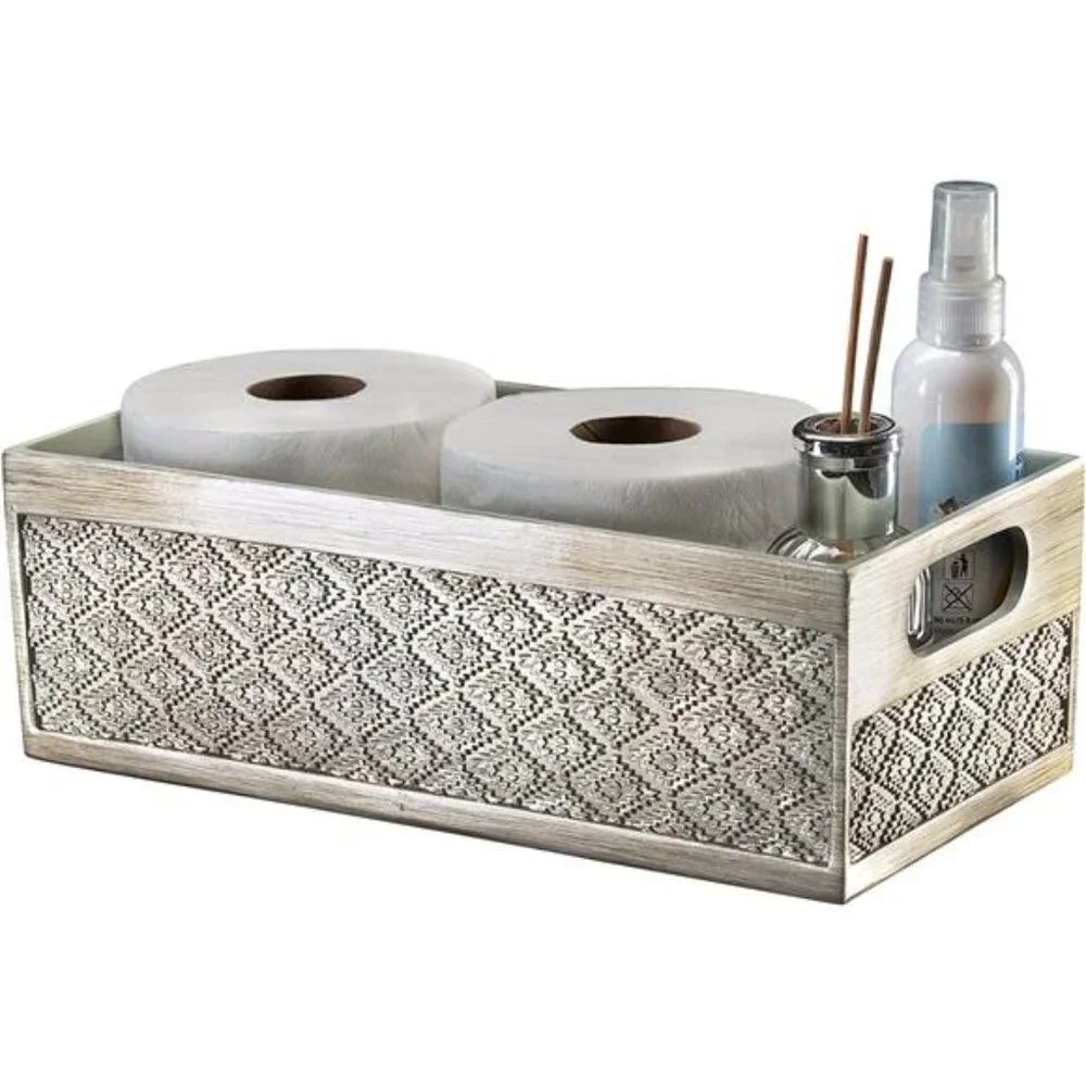 Bathroom Box Toilet Paper Holder Storage Basket - Decorative Toilet Tank Topper